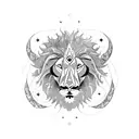 Celestial lion constellation with Aries ram horns tattoo design idea