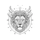 Celestial lion constellation with Aries ram horns tattoo design idea