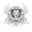 Celestial lion constellation with Aries ram horns tattoo design idea