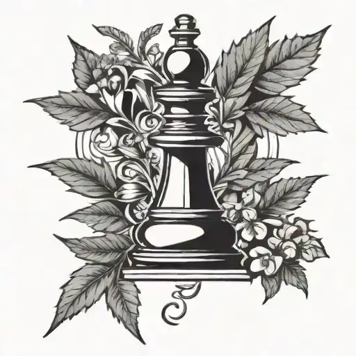 chess piece, weed-leaf,  tattoo design idea