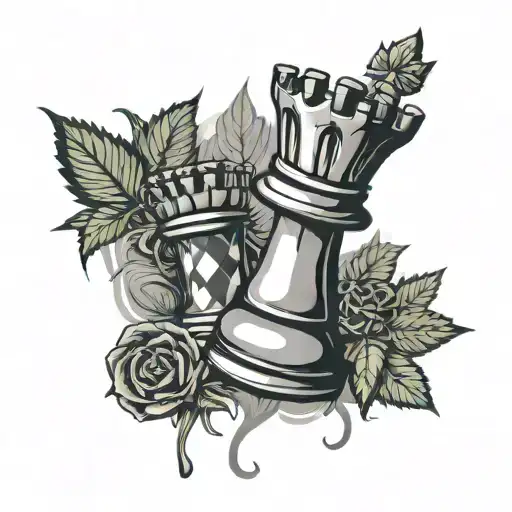 A king chess piece tattoo with cannabis leaves integrated into the design, symbolizing strategy and strength tattoo design idea