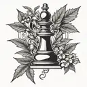 chess piece, weed-leaf,  tattoo design idea