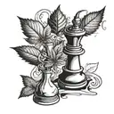 chess piece, weed-leaf,  tattoo design idea