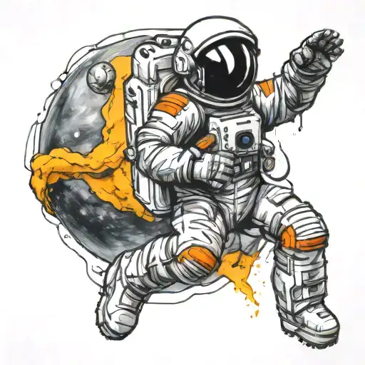 Astronaut floating in space tattoo design idea