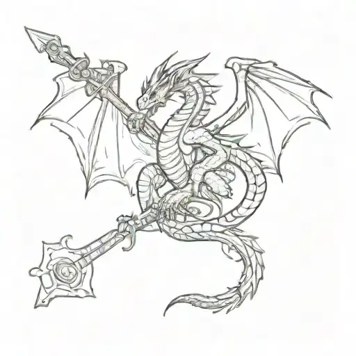 A dragon holding a scale in one claw and a sword in the other, representing justice and protection tattoo design idea