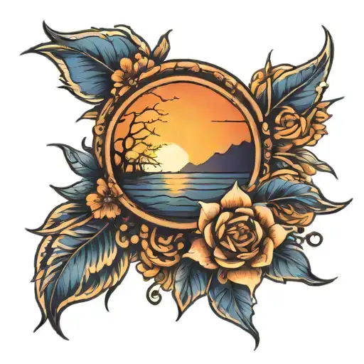 blue sunrise tattoo design idea