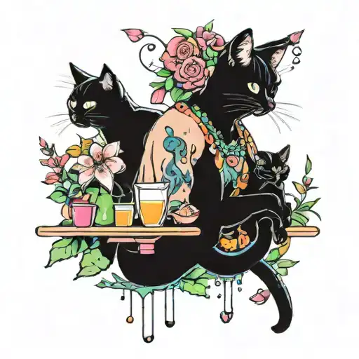 rave, drink, party, flowers, cats, sexy  tattoo design idea