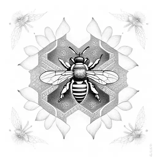 honey comb bee with sunflower tattoo design idea