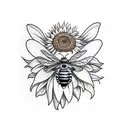honey comb bee with sunflower tattoo design idea