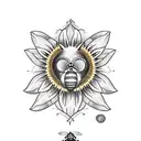 honey comb bee with sunflower tattoo design idea
