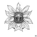 honey comb bee with sunflower tattoo design idea
