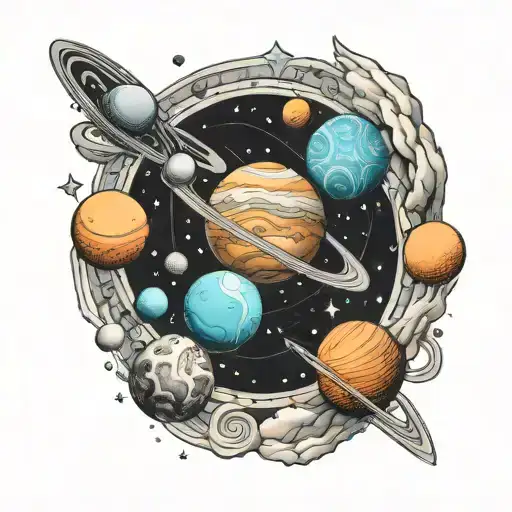parade of planets of the solar system tattoo design idea