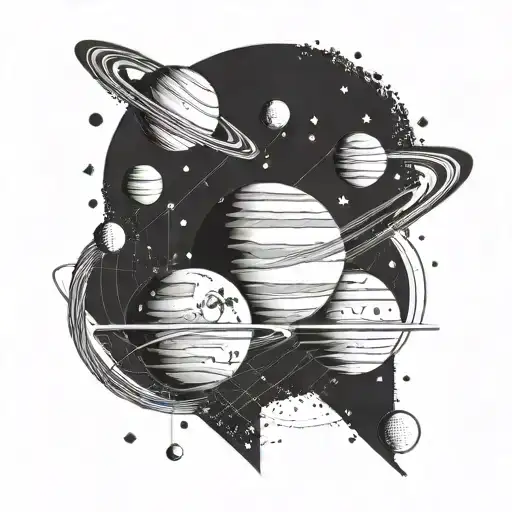 A geometric design representing the alignment of the planets in the solar system tattoo design idea