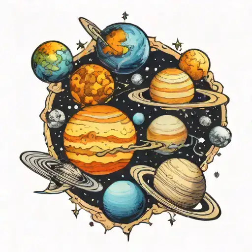 parade of planets of the solar system in a row tattoo design idea
