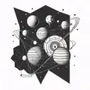A geometric design representing the alignment of the planets in the solar system tattoo design idea