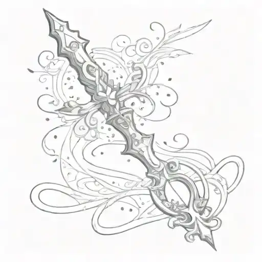 a cutesy magic wand facing upwards on my spine with magic flowing through it tattoo design idea