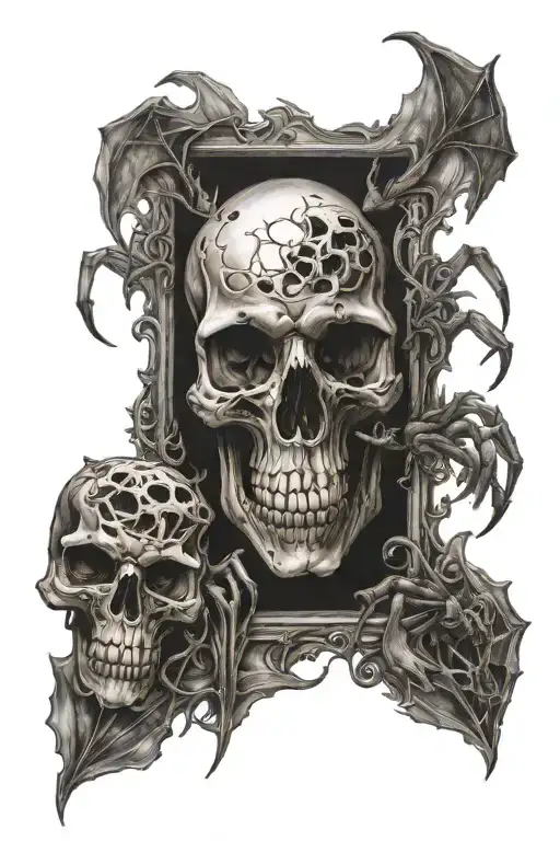 a skull spider with ghosts flying tattoo design idea