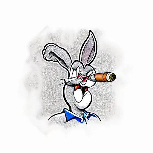 bugs bunny face that smoke a cigar tattoo design idea