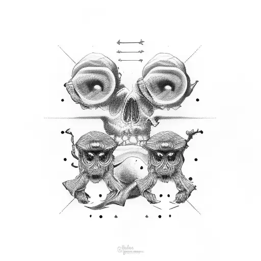 hear see speak no evil sculls tattoo design idea
