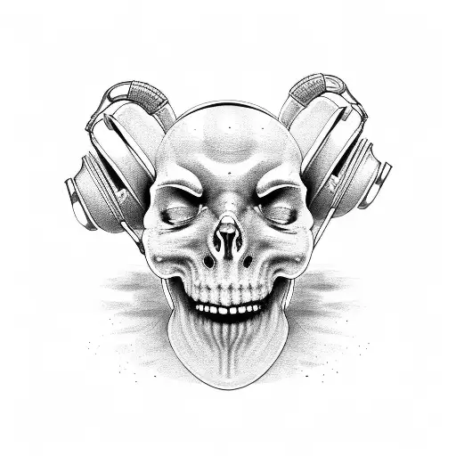 hear see speak no evil sculls head phone microphone cover mouth  tattoo design idea