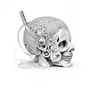 hear see speak no evil sculls head phone microphone cover mouth  tattoo design idea