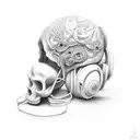 hear see speak no evil sculls head phone microphone cover mouth  tattoo design idea