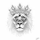 A majestic lion wearing a crown, surrounded by musical notes and flowers tattoo design idea
