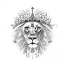 A majestic lion wearing a crown, surrounded by musical notes and flowers tattoo design idea