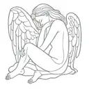 ethereal angel with her head resting in knees tattoo design idea