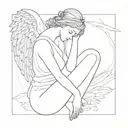 ethereal angel with her head resting in knees tattoo design idea