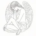 ethereal angel with her head resting in knees tattoo design idea