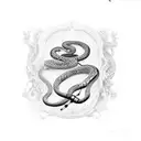aged antique wine bottle with Vietnamese amber colored snake coiled inside   tattoo design idea
