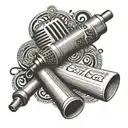 A microphone intertwined with musical notes and a Bible verse in different languages, reflecting the client's love for singing and language tattoo design idea