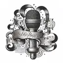 A microphone intertwined with musical notes and a Bible verse in different languages, reflecting the client's love for singing and language tattoo design idea