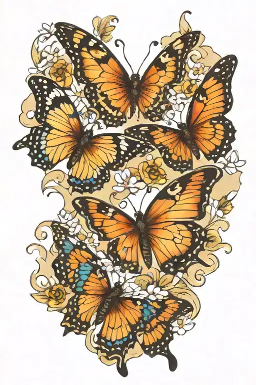 Create a 3 butterfly tattoo each with a letter G,N, H  tattoo design idea