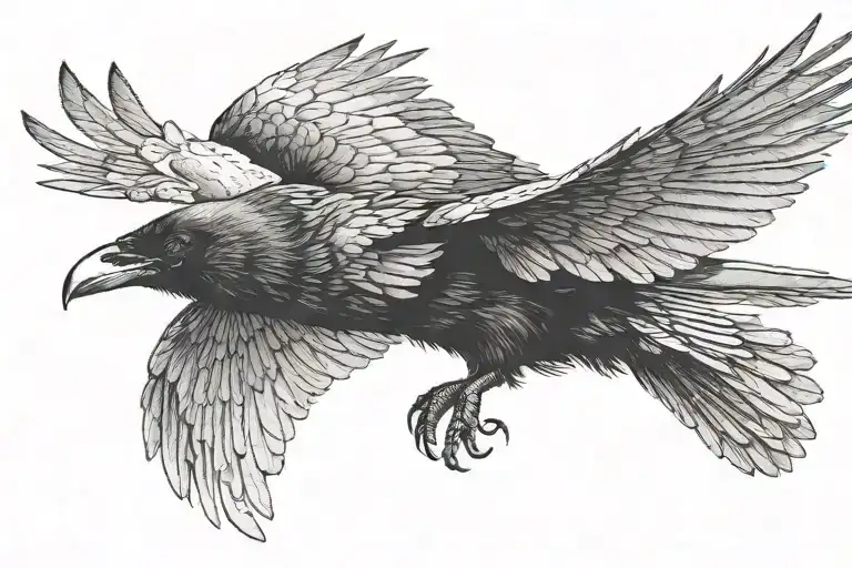 raven in flight with its wings down tattoo design idea