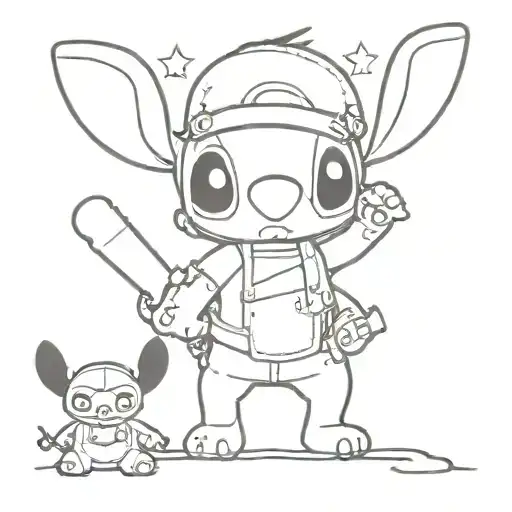 stitch and one piece anime tattoo design idea