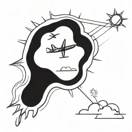 plane and sun and crane tattoo design idea