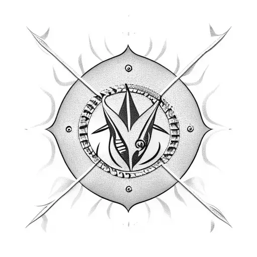 Mayori tattoo with fish hooks, rugby balls, arrowheads tattoo design idea