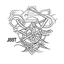 word "JUSTIÇA", in which the letter T is a cross, thinline tattoo design idea