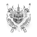 Mictlantecuhtli, the Aztec god of the underworld, in a black-grey style tattoo design idea