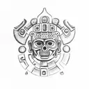 Mictlantecuhtli, the Aztec god of the underworld, in a black-grey style tattoo design idea