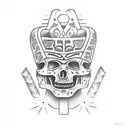 Mictlantecuhtli, the Aztec god of the underworld, in a black-grey style tattoo design idea