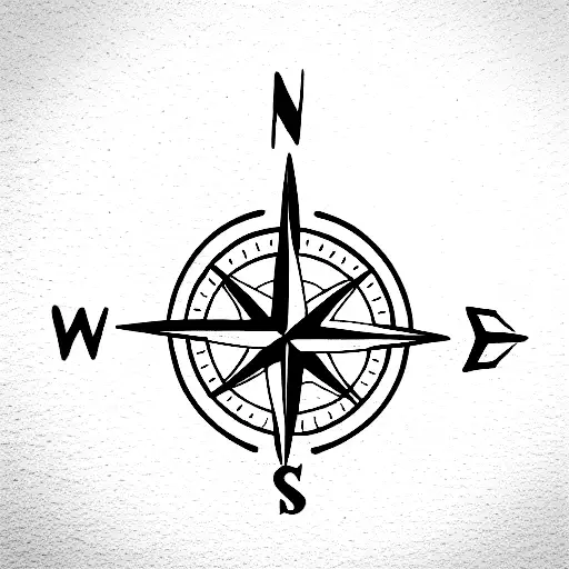 Compass with dimond arrow tattoo design idea