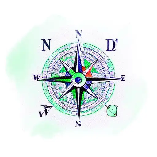 Compass with dimond arrow in green color tattoo design idea