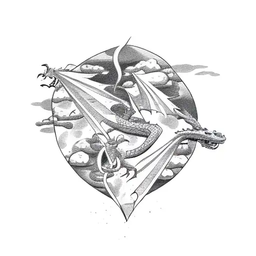 a dragon and snake fighting tattoo design idea