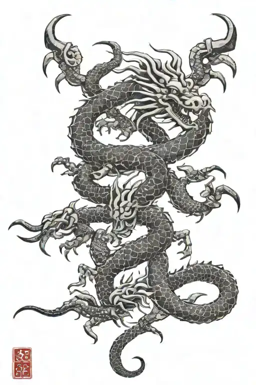 scorpion and dragon with japanese style inscription about father tattoo design idea