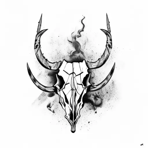 Bull Skull with barbed wire and smoke tattoo design idea