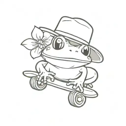 frog tongue out + flower + hat + skate tattoo design idea