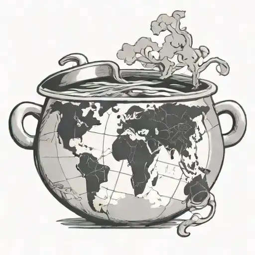 A cooking pot with a world map inside representing tattoo design idea